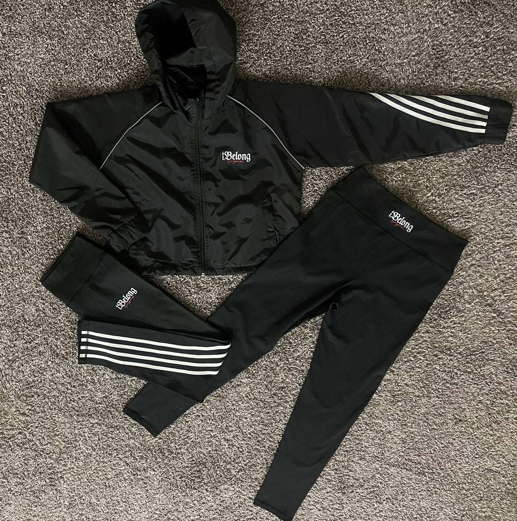 “Black” Cropped Windbreaker Set