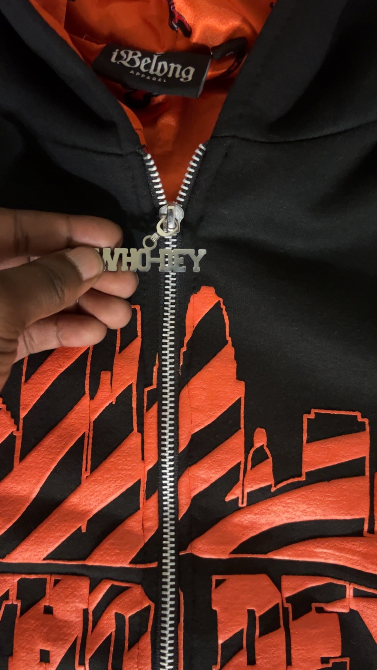 iBelong BLACK “WHO DEY” Zip up Hoodie