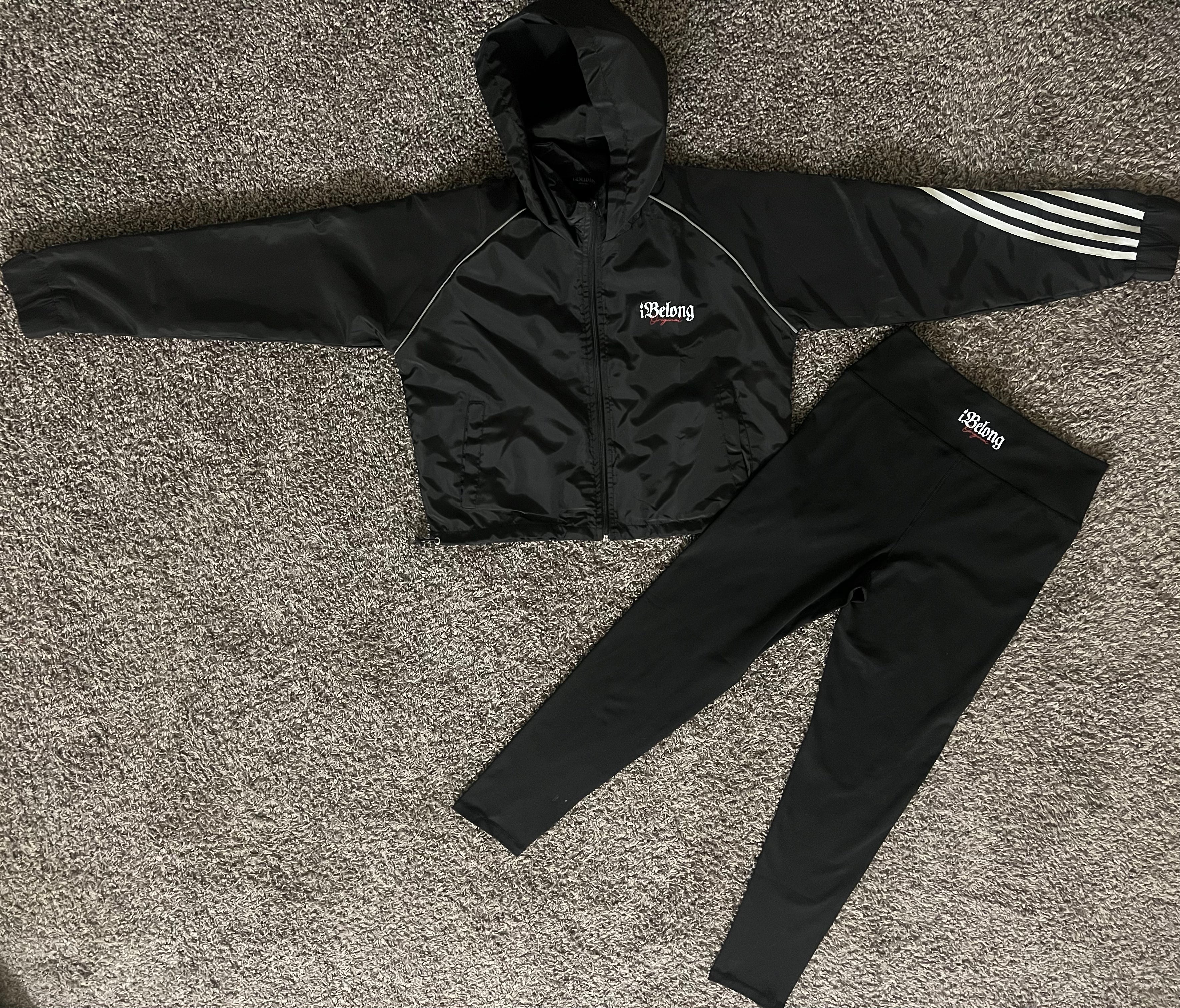 “Black” Cropped Windbreaker Set