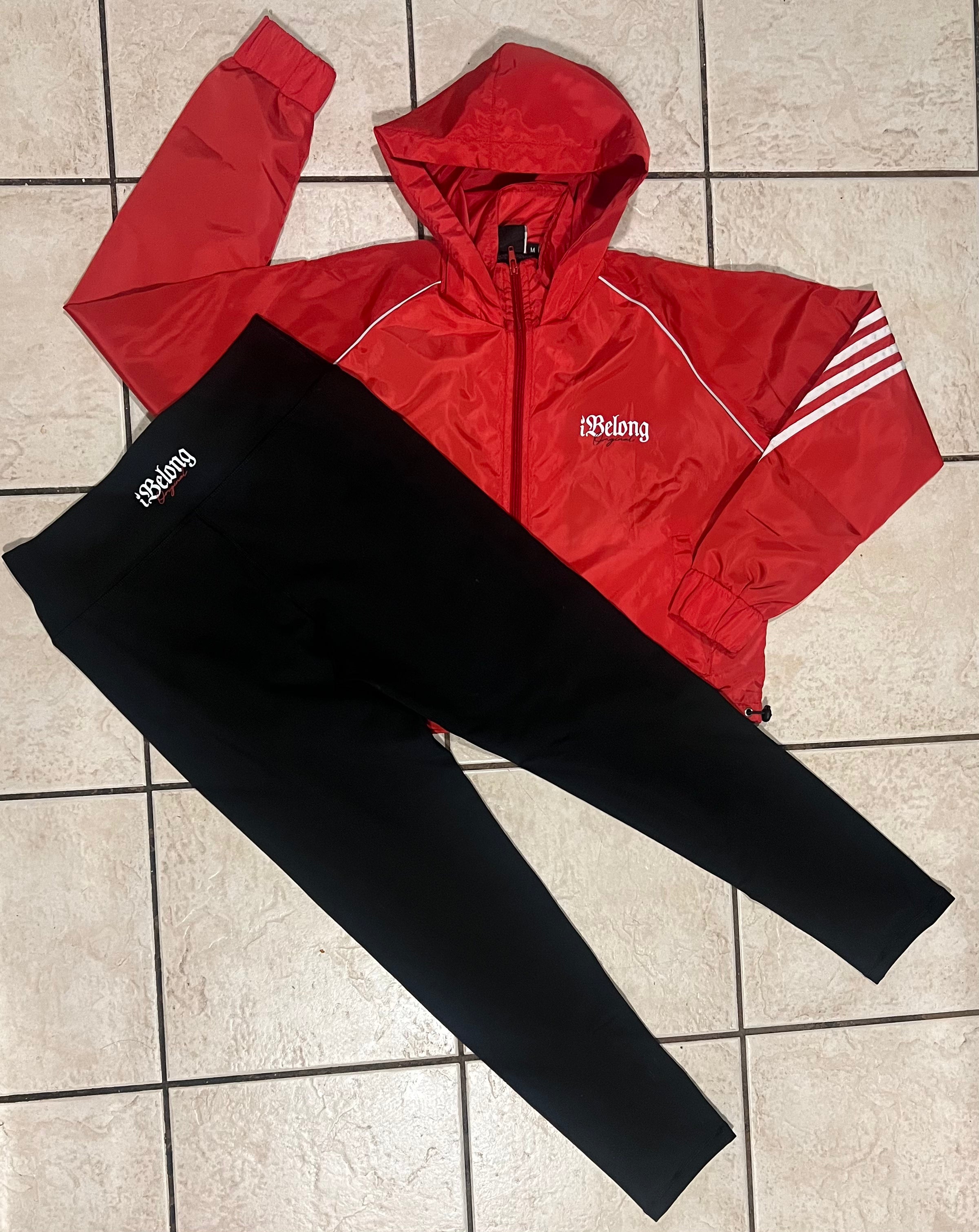 “Red” Cropped Windbreaker Set