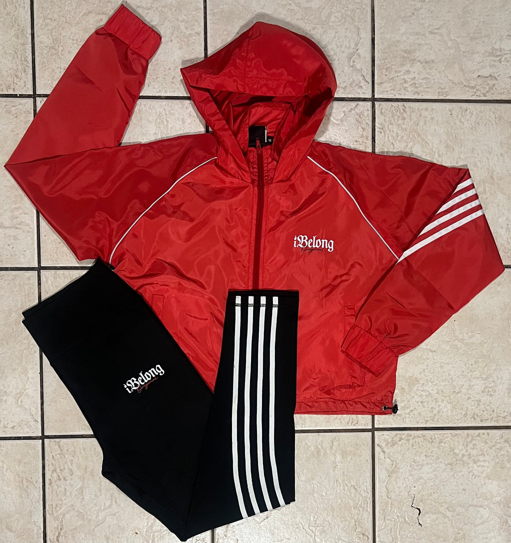 “Red” Cropped Windbreaker Set